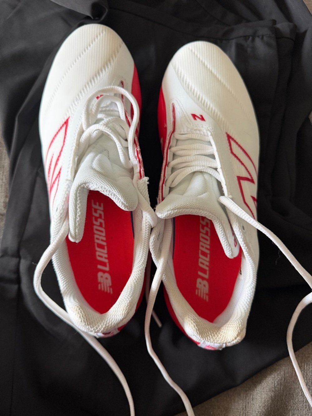 New Balance White & Red Lacrosse Shoes